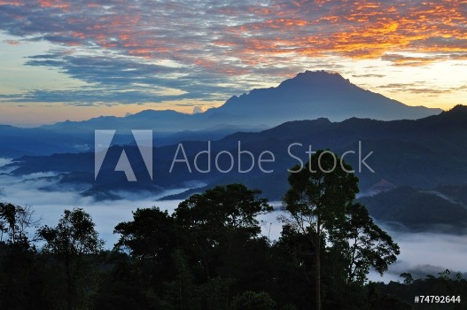 Picture of Sunrise over Mt Kinabalu silhouette Kota Kinabalu Sabah Borneo